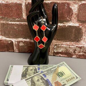 Designer Alhambra Red Gold 4 Clover 5 Motif Bracelet